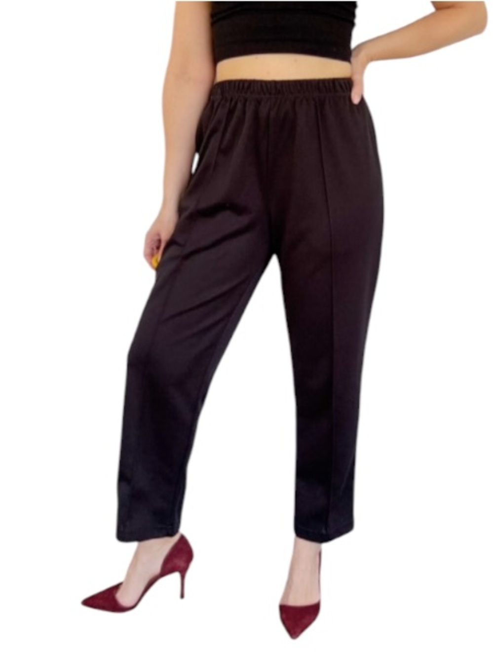Sara Morgan black elastic waist straight leg casual trousers size 10P